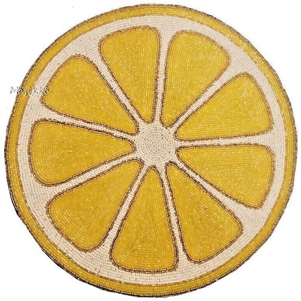 Tropical Hacienda Lemon Fruit Slice Placemats Yellow Beaded 15